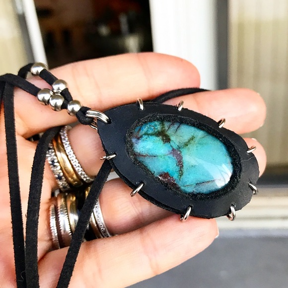 Silverskylight Jewelry - Handmade Genuine chrysocolla leather necklace